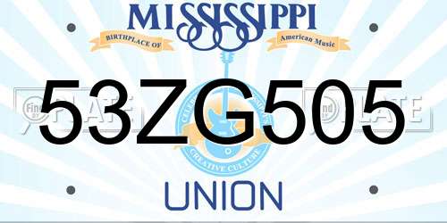 53ZG505 Mississippi License Plate