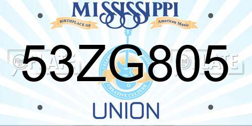 53ZG805 Mississippi License Plate