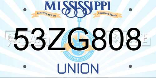 53ZG808 Mississippi License Plate