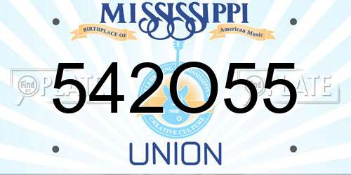 542O55 Mississippi License Plate