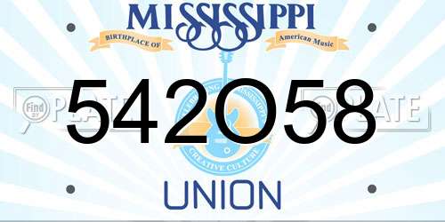 542O58 Mississippi License Plate