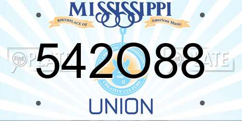 542O88 Mississippi License Plate