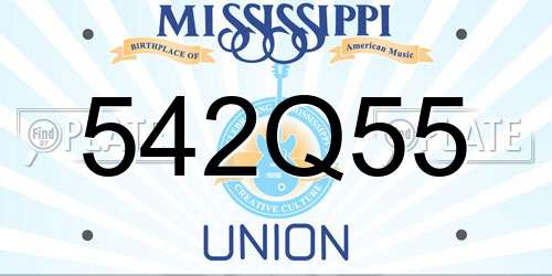 542Q55 Mississippi License Plate
