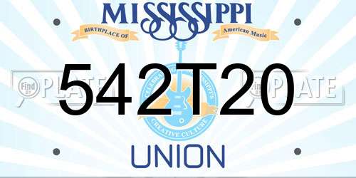 542T20 Mississippi License Plate