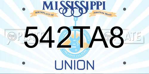 542TA8 Mississippi License Plate