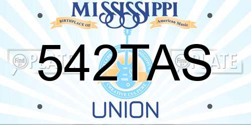542TAS Mississippi License Plate