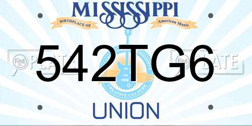 542TG6 Mississippi License Plate