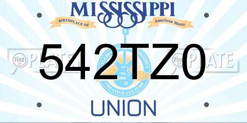 542TZ0 Mississippi License Plate