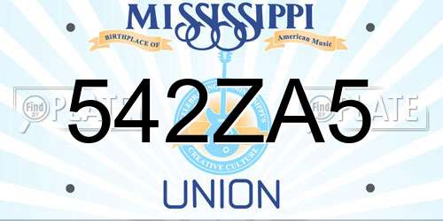 542ZA5 Mississippi License Plate