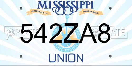 542ZA8 Mississippi License Plate