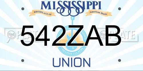 542ZAB Mississippi License Plate
