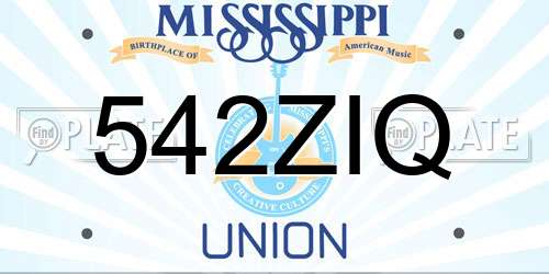 542ZIQ Mississippi License Plate