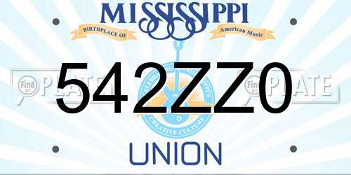 542ZZ0 Mississippi License Plate