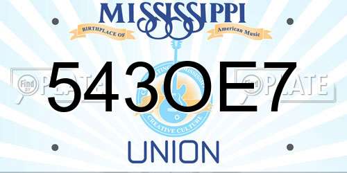 543OE7 Mississippi License Plate
