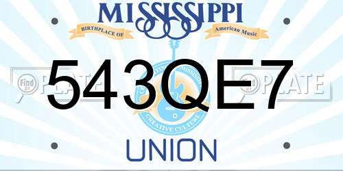 543QE7 Mississippi License Plate