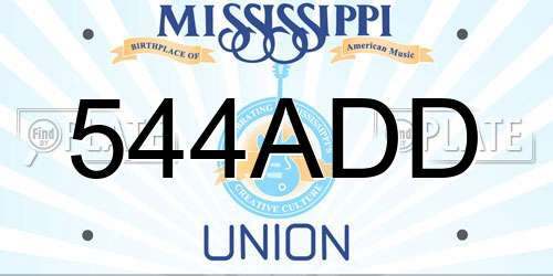 544ADD Mississippi License Plate