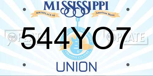 544YO7 Mississippi License Plate
