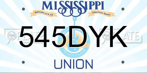 545DYK Mississippi License Plate