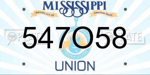 547O58 Mississippi License Plate