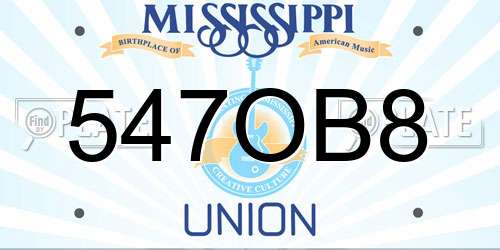 547OB8 Mississippi License Plate