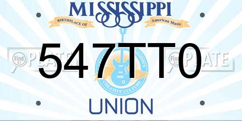 547TT0 Mississippi License Plate