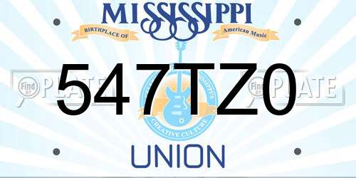 547TZ0 Mississippi License Plate