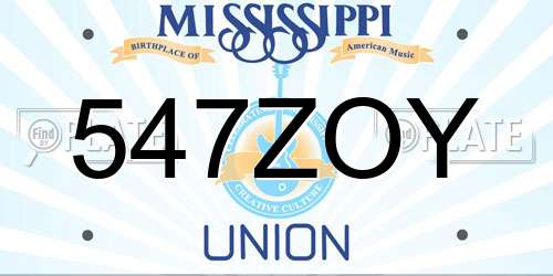 547ZOY Mississippi License Plate