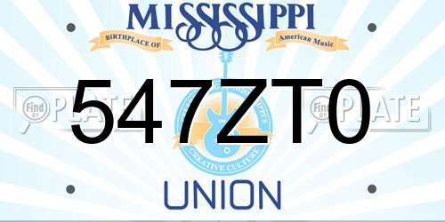 547ZT0 Mississippi License Plate
