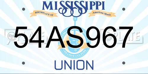 54AS967 Mississippi License Plate