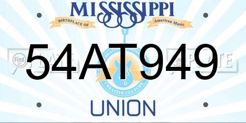 54AT949 Mississippi License Plate