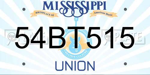 54BT515 Mississippi License Plate