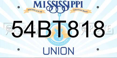 54BT818 Mississippi License Plate