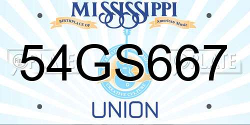 54GS667 Mississippi License Plate