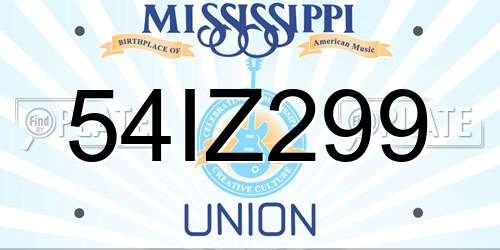 54IZ299 Mississippi License Plate