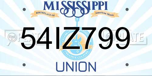 54IZ799 Mississippi License Plate