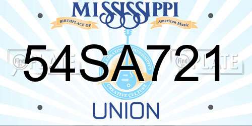 54SA721 Mississippi License Plate