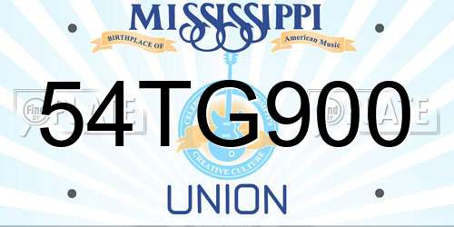 54TG900 Mississippi License Plate
