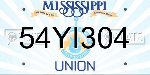 54YI304 Mississippi License Plate