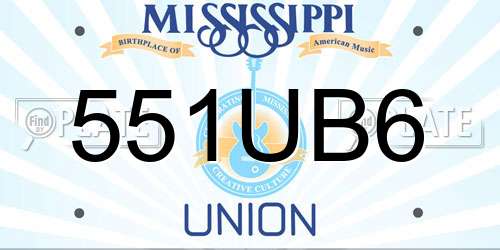 551UB6 Mississippi License Plate