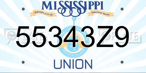 55343Z9 Mississippi License Plate