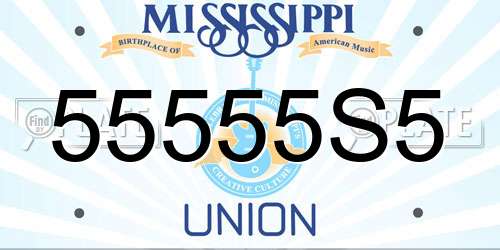 55555S5 Mississippi License Plate
