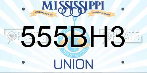 555BH3 Mississippi License Plate