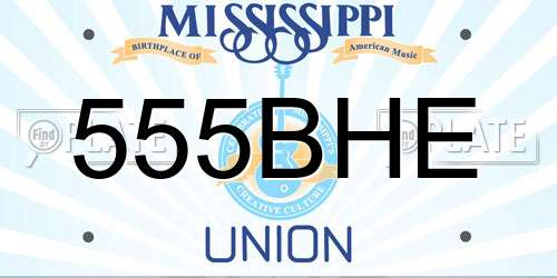 555BHE Mississippi License Plate