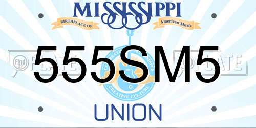 555SM5 Mississippi License Plate