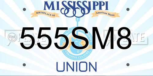 555SM8 Mississippi License Plate
