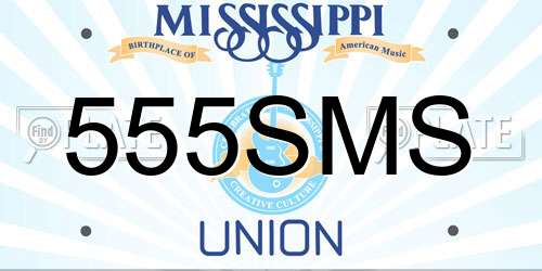 555SMS Mississippi License Plate