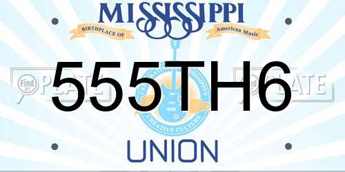555TH6 Mississippi License Plate