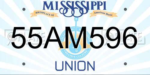 55AM596 Mississippi License Plate