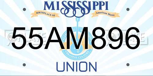 55AM896 Mississippi License Plate