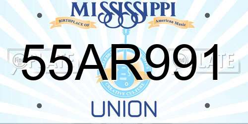 55AR991 Mississippi License Plate
